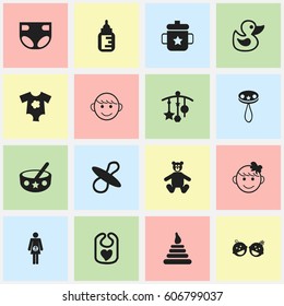 Set Of 16 Editable Infant Icons. Includes Symbols Such As Adorn, Spoon, Pregnancy And More. Can Be Used For Web, Mobile, UI And Infographic Design.