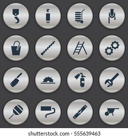 Set Of 16 Editable Instrument Icons. Includes Symbols Such As Staircase, Scale, Sprinkler And More. Can Be Used For Web, Mobile, UI And Infographic Design.