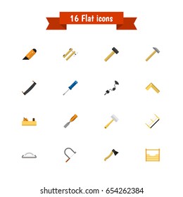 Set Of 16 Editable Instrument Icons. Includes Symbols Such As Meter, Malleus, Hammer And More. Can Be Used For Web, Mobile, UI And Infographic Design.