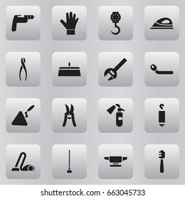 Set Of 16 Editable Instrument Icons. Includes Symbols Such As Elevation, Equipment, Honey Stick And More. Can Be Used For Web, Mobile, UI And Infographic Design.