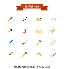 Set Of 16 Editable Instrument Icons. Includes Symbols Such As Rasp, Nag, Turn-Screw And More. Can Be Used For Web, Mobile, UI And Infographic Design.