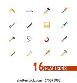 Set Of 16 Editable Instrument Icons. Includes Symbols Such As Bit, Saw, Axe And More. Can Be Used For Web, Mobile, UI And Infographic Design.