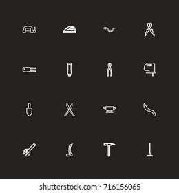 Set Of 16 Editable Instrument Outline Icons. Includes Symbols Such As Saw, Appliance, Clamp And More. Can Be Used For Web, Mobile, UI And Infographic Design.