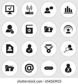 Set Of 16 Editable Internet Icons. Includes Symbols Such As Delete Member, Transfer, Access Allowed And More. Can Be Used For Web, Mobile, UI And Infographic Design.
