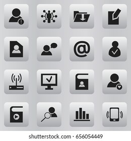 Set Of 16 Editable Internet Icons. Includes Symbols Such As Edit File, Computer, Modem And More. Can Be Used For Web, Mobile, UI And Infographic Design.