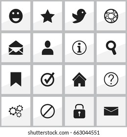 Set Of 16 Editable Internet Icons. Includes Symbols Such As Gear, Dove, Home And More. Can Be Used For Web, Mobile, UI And Infographic Design.