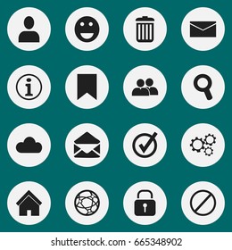 Set Of 16 Editable Internet Icons. Includes Symbols Such As Approved, Group, Profile And More. Can Be Used For Web, Mobile, UI And Infographic Design.