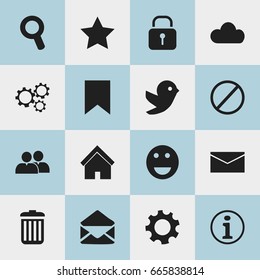 Set Of 16 Editable Internet Icons. Includes Symbols Such As Magnifier, Bookmark, Mail And More. Can Be Used For Web, Mobile, UI And Infographic Design.