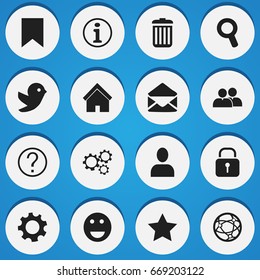 Set Of 16 Editable Internet Icons. Includes Symbols Such As Network, Quiz, Magnifier And More. Can Be Used For Web, Mobile, UI And Infographic Design.