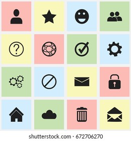 Set Of 16 Editable Internet Icons. Includes Symbols Such As Network, Group, Gear And More. Can Be Used For Web, Mobile, UI And Infographic Design.