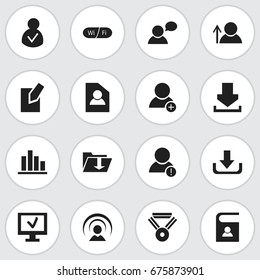 Set Of 16 Editable Internet Icons. Includes Symbols Such As Access Allowed, Line Chart, Document And More. Can Be Used For Web, Mobile, UI And Infographic Design.
