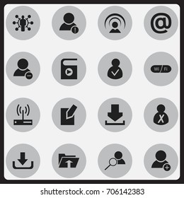 Set Of 16 Editable Internet Icons. Includes Symbols Such As Blocked Person, Access Allowed, Download And More. Can Be Used For Web, Mobile, UI And Infographic Design.