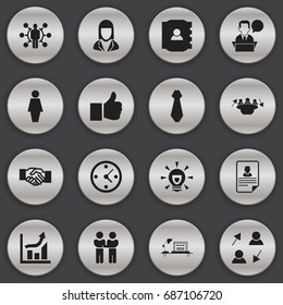 Set Of 16 Editable Job Icons. Includes Symbols Such As Publish, Talking Man, Bulb And More. Can Be Used For Web, Mobile, UI And Infographic Design.