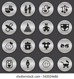 Set Of 16 Editable Kid Icons. Includes Symbols Such As Twins Babies, Small Dresses, Bath Toys And More. Can Be Used For Web, Mobile, UI And Infographic Design.