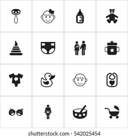 Set Of 16 Editable Kid Icons. Includes Symbols Such As Nursing Bottle, Cheerful Child, Merry Children And More. Can Be Used For Web, Mobile, UI And Infographic Design.
