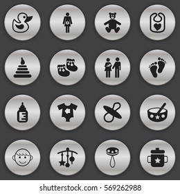 Set Of 16 Editable Kid Icons. Includes Symbols Such As Shoes For Babies, Tower, Footmark And More. Can Be Used For Web, Mobile, UI And Infographic Design.