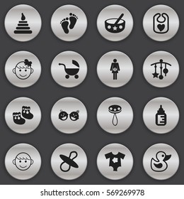 Set Of 16 Editable Kid Icons. Includes Symbols Such As Stroller, Twins Babies, Bath Toys And More. Can Be Used For Web, Mobile, UI And Infographic Design.