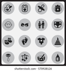 Set Of 16 Editable Kid Icons. Includes Symbols Such As Twins Babies, Tower, Lineage And More. Can Be Used For Web, Mobile, UI And Infographic Design.