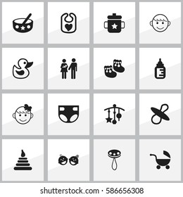 Set Of 16 Editable Kid Icons. Includes Symbols Such As Tower, Merry Children, Goplet And More. Can Be Used For Web, Mobile, UI And Infographic Design.