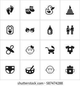 Set Of 16 Editable Kid Icons. Includes Symbols Such As Nursing Bottle, Twins Babies, Goplet And More. Can Be Used For Web, Mobile, UI And Infographic Design.