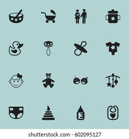 Set Of 16 Editable Kid Icons. Includes Symbols Such As Lineage, Nappy, Tower And More. Can Be Used For Web, Mobile, UI And Infographic Design.