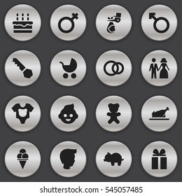 Set Of 16 Editable Kin Icons. Includes Symbols Such As Child, Lock, Gift And More. Can Be Used For Web, Mobile, UI And Infographic Design.