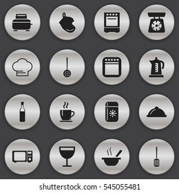 Set Of 16 Editable Kitchen Icons. Includes Symbols Such As Cooking Cap, Strainer, Cooker And More. Can Be Used For Web, Mobile, UI And Infographic Design.