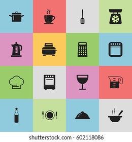 Set Of 16 Editable Kitchen Icons. Includes Symbols Such As Grater, Bowl, Dish And More. Can Be Used For Web, Mobile, UI And Infographic Design.