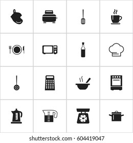 Set Of 16 Editable Kitchen Icons. Includes Symbols Such As Water Jug, Kitchen Shovel, Oven And More. Can Be Used For Web, Mobile, UI And Infographic Design.