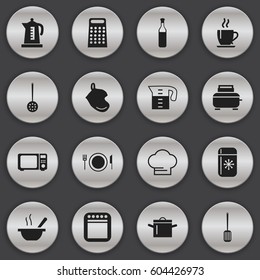 Set Of 16 Editable Kitchen Icons. Includes Symbols Such As Coffee, Toaster, Strainer And More. Can Be Used For Web, Mobile, UI And Infographic Design.