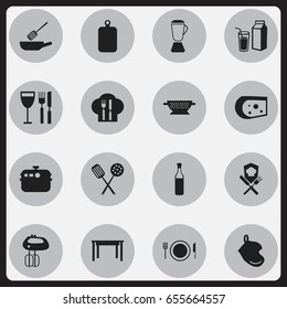 Set Of 16 Editable Kitchen Icons. Includes Symbols Such As Potholder, Cookery, Plate And More. Can Be Used For Web, Mobile, UI And Infographic Design.