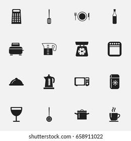 Set Of 16 Editable Kitchen Icons. Includes Symbols Such As Beer, Grater, Strainer And More. Can Be Used For Web, Mobile, UI And Infographic Design.