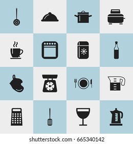 Set Of 16 Editable Kitchen Icons. Includes Symbols Such As Kitchen Shovel, Toaster, Plate And More. Can Be Used For Web, Mobile, UI And Infographic Design.
