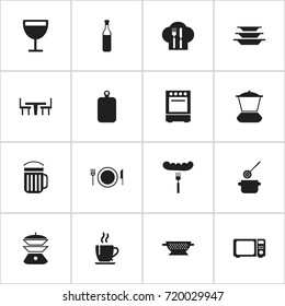 Set Of 16 Editable Kitchen Icons. Includes Symbols Such As Multicooker, Cooking, Drainer And More. Can Be Used For Web, Mobile, UI And Infographic Design.