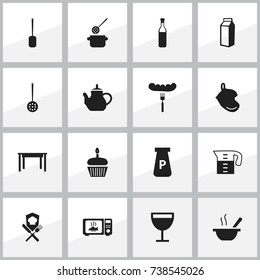 Set Of 16 Editable Kitchen Icons. Includes Symbols Such As Desk, Water Jug, Spatula And More. Can Be Used For Web, Mobile, UI And Infographic Design.