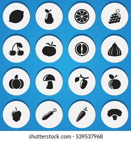 Set Of 16 Editable Kitchenware Icons. Includes Symbols Such As Sweet Pepper, Citrus, Lemon Piece And More. Can Be Used For Web, Mobile, UI And Infographic Design.