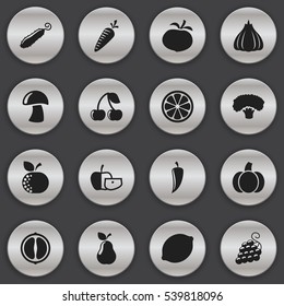 Set Of 16 Editable Kitchenware Icons. Includes Symbols Such As Sweet Fruit, Berry, Orange Slice And More. Can Be Used For Web, Mobile, UI And Infographic Design.