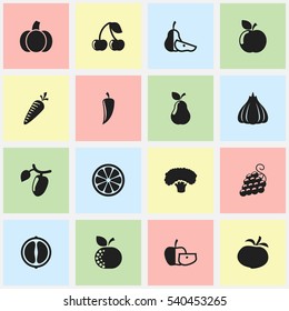 Set Of 16 Editable Kitchenware Icons. Includes Symbols Such As Pear Piece, Tree, Root Vegetable And More. Can Be Used For Web, Mobile, UI And Infographic Design.
