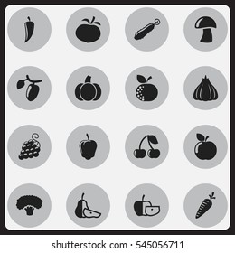 Set Of 16 Editable Kitchenware Icons. Includes Symbols Such As Low-Calorie Fruit, Zucchini, Fresh Fruit And More. Can Be Used For Web, Mobile, UI And Infographic Design.