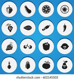 Set Of 16 Editable Kitchenware Icons. Includes Symbols Such As Garlic, Tomato, Sweet Fruit And More. Can Be Used For Web, Mobile, UI And Infographic Design.