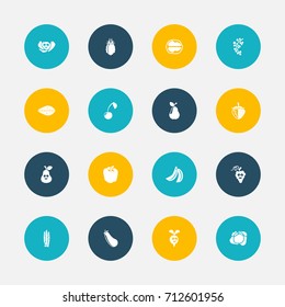 Set Of 16 Editable Kitchenware Icons. Includes Symbols Such As Sweet Fruit, Pear, Bulgarian Bell And More. Can Be Used For Web, Mobile, UI And Infographic Design.