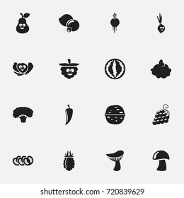 Set Of 16 Editable Kitchenware Icons. Includes Symbols Such As Pecan, Sweet Fruit, Radish And More. Can Be Used For Web, Mobile, UI And Infographic Design.