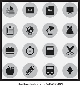 Set Of 16 Editable Knowledge Icons. Includes Symbols Such As Earth Planet, Textbook, Lighting And More. Can Be Used For Web, Mobile, UI And Infographic Design.