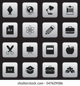 Set Of 16 Editable Knowledge Icons. Includes Symbols Such As Page, Earth Planet, Kindergarten And More. Can Be Used For Web, Mobile, UI And Infographic Design.