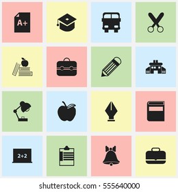 Set Of 16 Editable Knowledge Icons. Includes Symbols Such As Cutting, Trunk, Writing Board And More. Can Be Used For Web, Mobile, UI And Infographic Design.