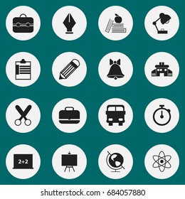 Set Of 16 Editable Knowledge Icons. Includes Symbols Such As Painter's Stand, Earth Planet , Portfolio. Can Be Used For Web, Mobile, UI And Infographic Design.