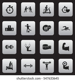 Set Of 16 Editable Lifestyle Icons. Includes Symbols Such As Health Time, Football, Jogging And More. Can Be Used For Web, Mobile, UI And Infographic Design.