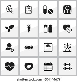 Set Of 16 Editable Lifestyle Icons. Includes Symbols Such As Leaf In Heart, Plant, Training And More. Can Be Used For Web, Mobile, UI And Infographic Design.