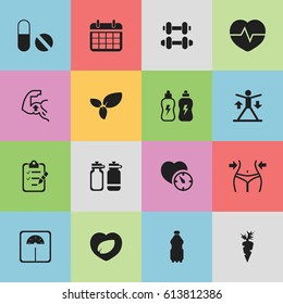 Set Of 16 Editable Lifestyle Icons. Includes Symbols Such As Sport Water, Questionnaire, Stopwatch And More. Can Be Used For Web, Mobile, UI And Infographic Design.