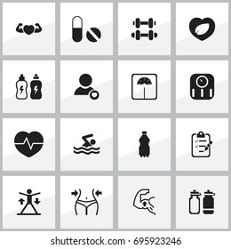 Set Of 16 Editable Lifestyle Icons. Includes Symbols Such As Energetic Beverage, Pill, Strong Love And More. Can Be Used For Web, Mobile, UI And Infographic Design.